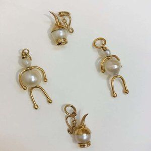 Four Articulated Gold Pearl Retro Charms